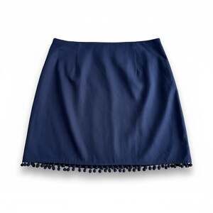 Talbots Navy Blue Pom-Pom Trim Mini Skirt Size 16WP